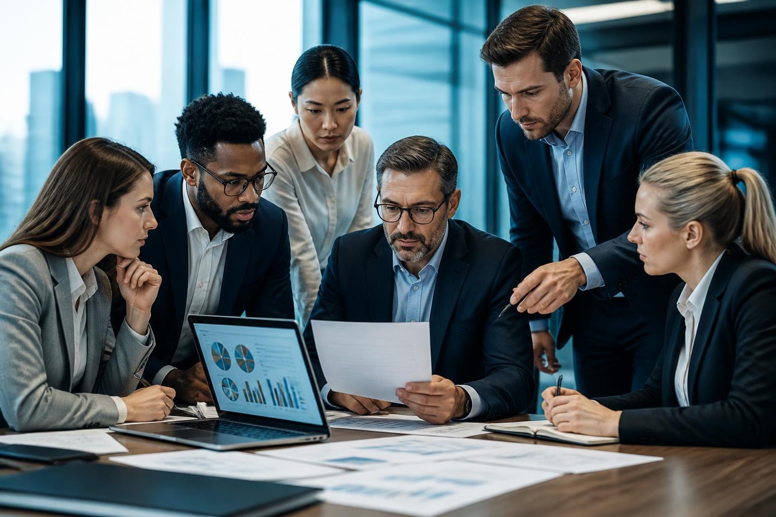 Fiscora team in a meeting, reviewing tax documents